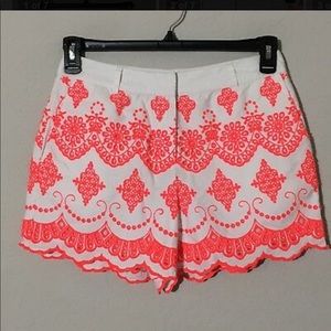 Boden white and hot pink embroidered shorts
